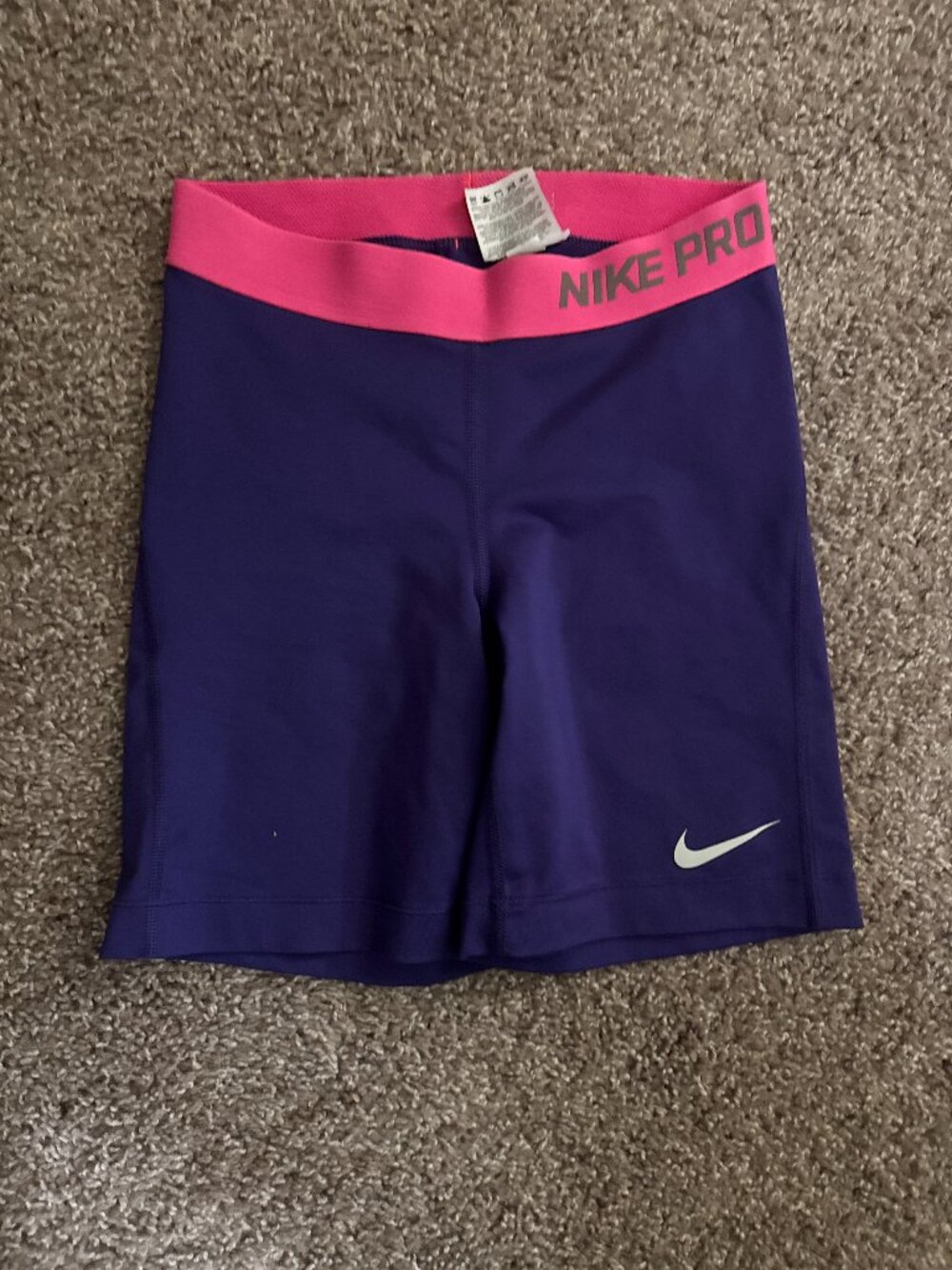 Nike Pro DriFit Purple Athletic Compression Shorts with Pink Waistband
